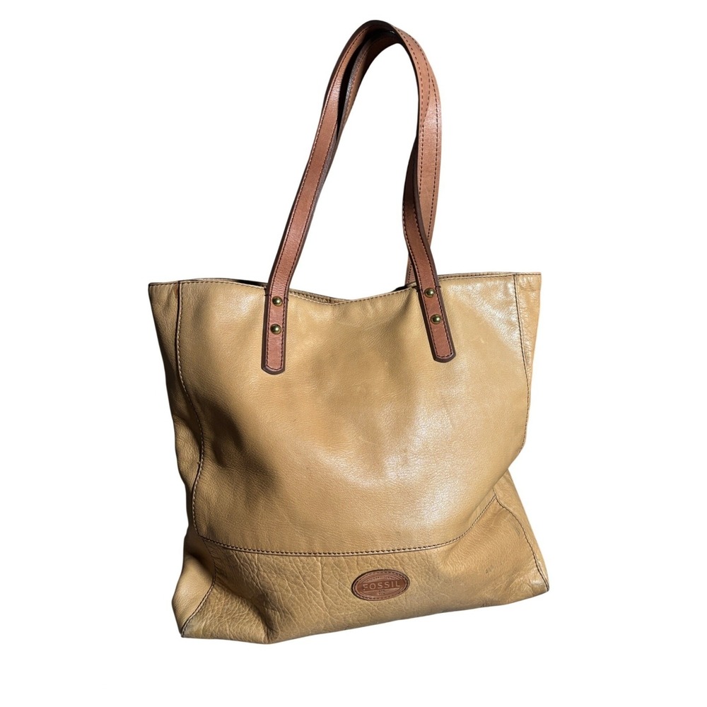 Fossil Tan Pebbled Leather Tote Bag Brown Shoulder Bag Large Shopper Minimalist